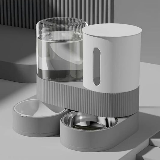 D Automatic Cat Feeder Automatic Pet Feeder Water Dispenser Set for Cats Dogs 2-in-1 Food Bowl with Stainless Steel Insert 1pcs