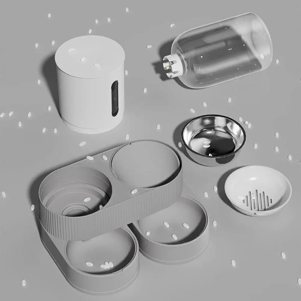 D Automatic Cat Feeder Automatic Pet Feeder Water Dispenser Set for Cats Dogs 2-in-1 Food Bowl with Stainless Steel Insert 1pcs