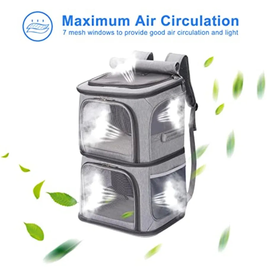2-in-1 Double Pet Carrier Backpack for Small Cats and Dogs Portable Pet Travel Carrier Super Ventilated Design Ideal for Travel
