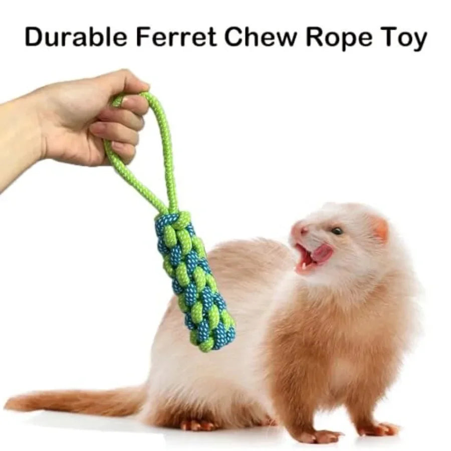 6 Pack Ferret Chew Toys Ferret Bell Ba Squeaker Toys Squeak Toy Teething Pet Toy Durable Knotted Tug of war Toy Cotton Chew Toy