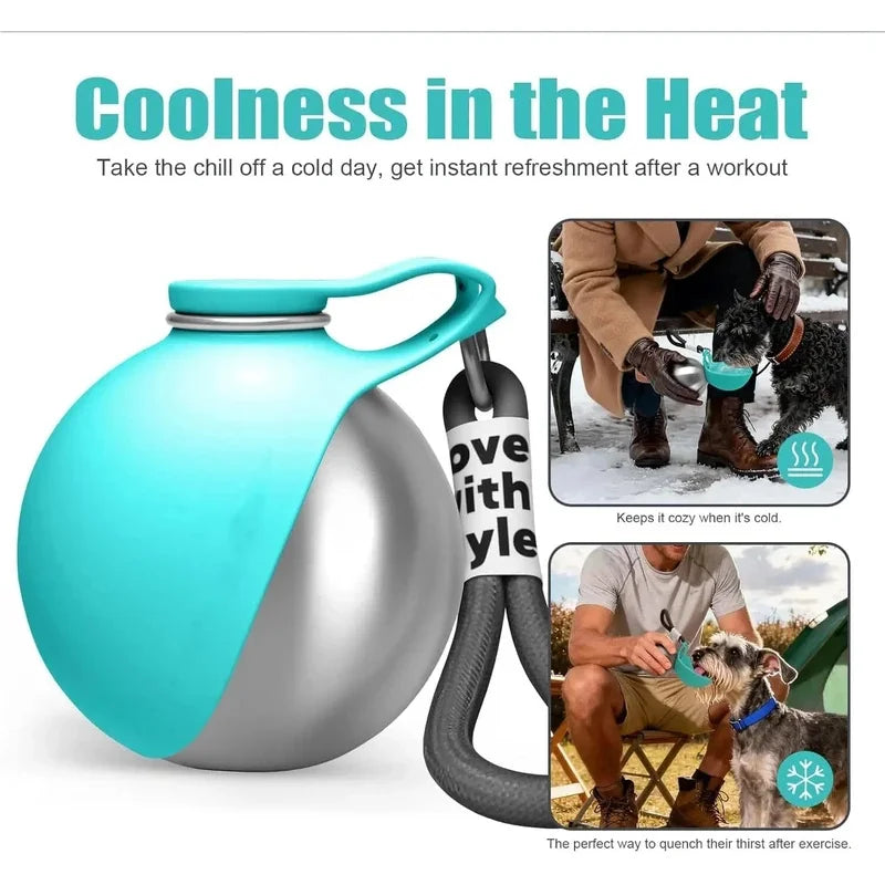 Dogs Cats Stainless Steel Water Bottle 285ml Leak-Proof with Silicone Bowl for Walks Hikes Outdoor Pet Water Dispenser