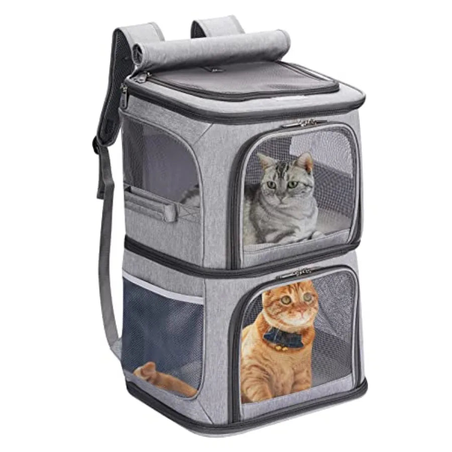 2-in-1 Double Pet Carrier Backpack for Small Cats and Dogs Portable Pet Travel Carrier Super Ventilated Design Ideal for Travel