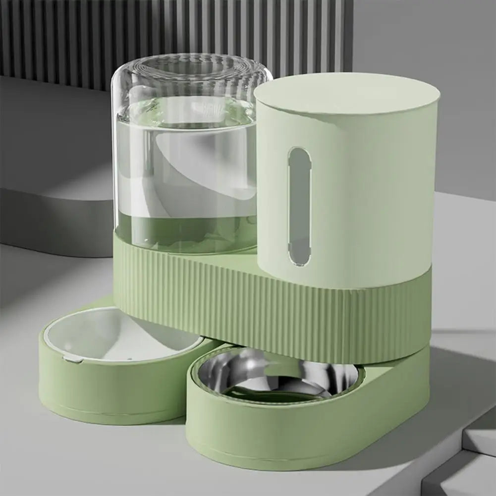 D Automatic Cat Feeder Automatic Pet Feeder Water Dispenser Set for Cats Dogs 2-in-1 Food Bowl with Stainless Steel Insert 1pcs