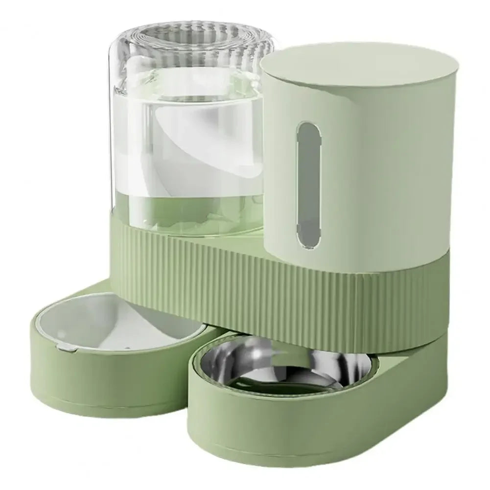D Automatic Cat Feeder Automatic Pet Feeder Water Dispenser Set for Cats Dogs 2-in-1 Food Bowl with Stainless Steel Insert 1pcs