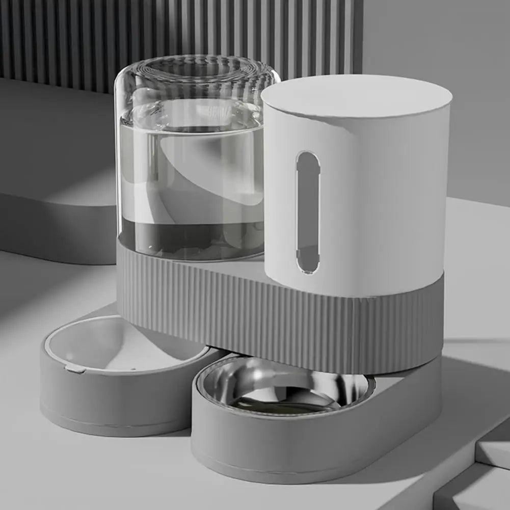 D Automatic Cat Feeder Automatic Pet Feeder Water Dispenser Set for Cats Dogs 2-in-1 Food Bowl with Stainless Steel Insert 1pcs