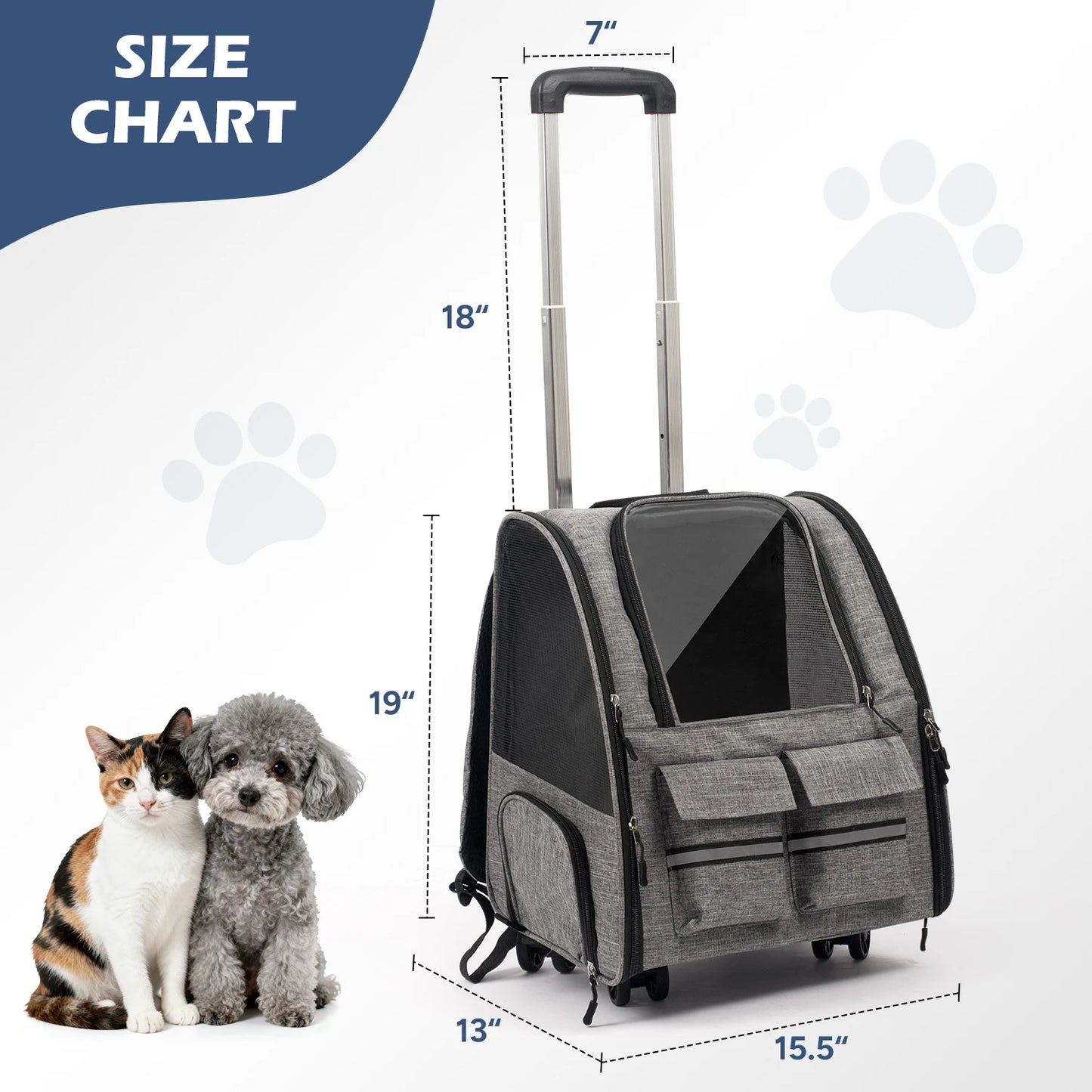 Rolling Pet Carrier Backpack with Removable Wheels, Large Pet Carrier with Wheels, Foldable Rolling Dog Carrier with Wheels