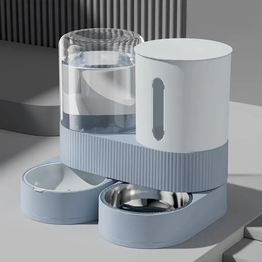 D Automatic Cat Feeder Automatic Pet Feeder Water Dispenser Set for Cats Dogs 2-in-1 Food Bowl with Stainless Steel Insert 1pcs